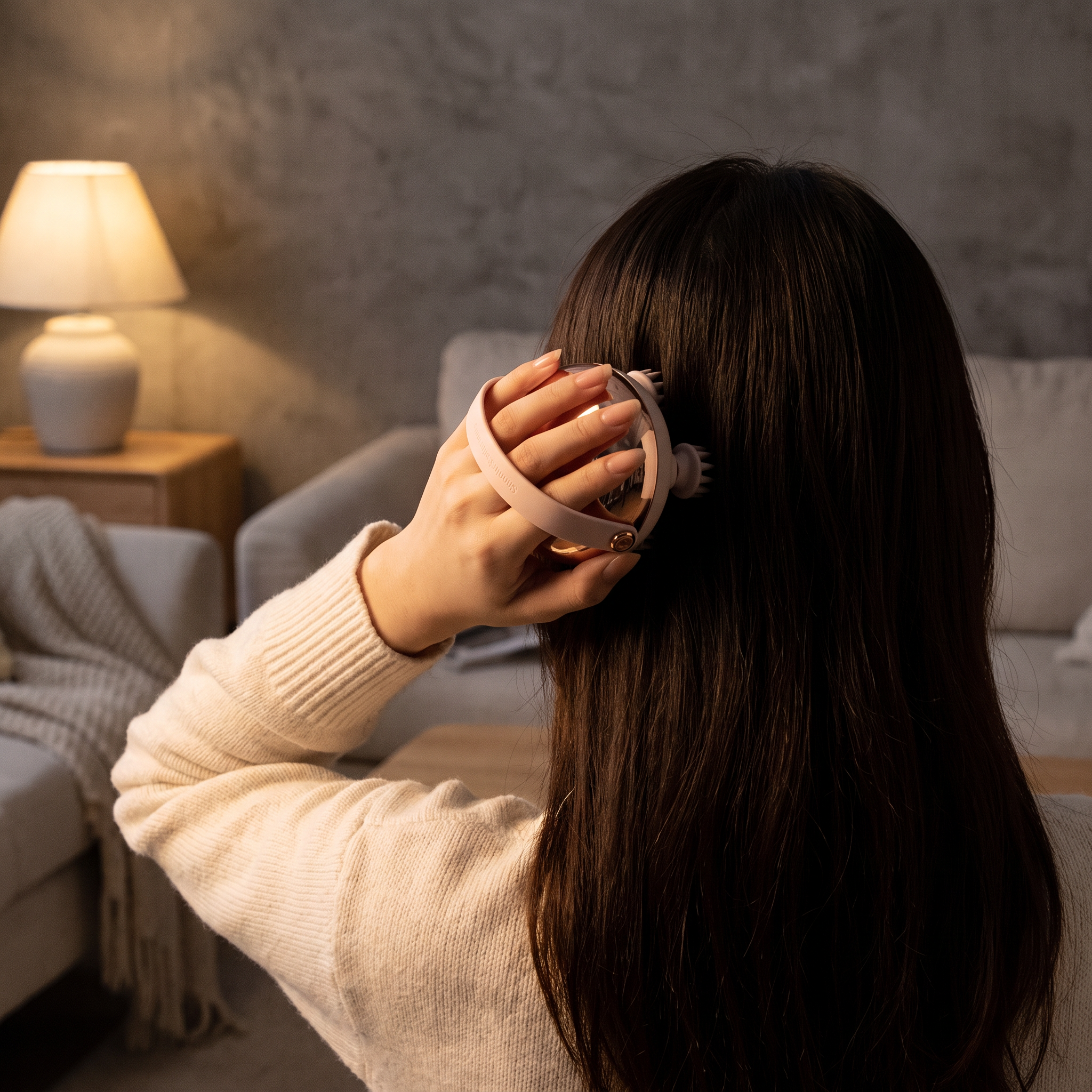 A hand using the scalp massager